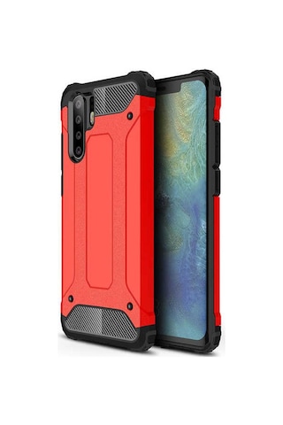 Noktaks - Huawei Uyumlu Huawei P30 Pro - Kılıf Çift Katman Zırh Tank Crash Military Kapak - Kırmızı