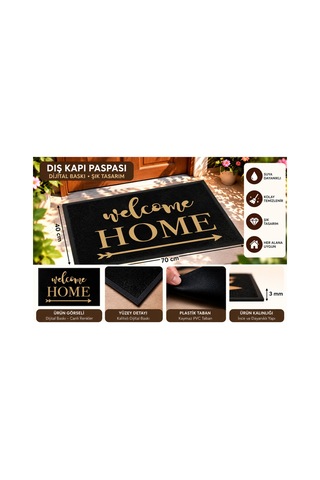 Dış Kapı Paspası 40x70 Cm Dijital Baskılı Kaymaz Pvc Plastik Tabanlı Kapı Önü Paspası Siyah2 - 937348033 Siyah2