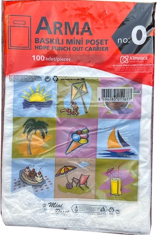 Arma Baskılı Mini Blok Poşet Torba - No : 0 - 20 x 30 CM. - Beyaz - 100 Adetlik 10 Paket