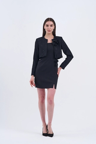 Trend Kadın Modern Ve Şık Ceket Ve Elbise Kombini Siyah