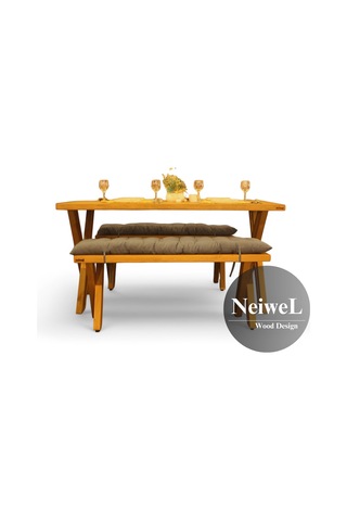Neiwel Garden Sean Doğal Ahşap Banklı Bahçe Masa Takımı-70-100 Takım Açık Ceviz