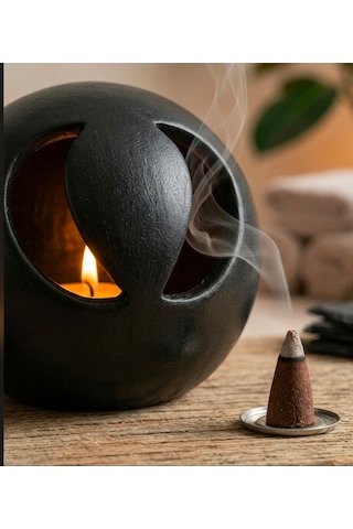 El Yapımı Seramik Tütsülük & Tealight Mumluk Seti Modern Tasarım Dekoratif Seramik Tütsü Ve Mum Hediyeli