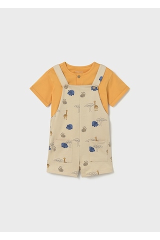 Mayoral Erkek Bebek Desenli Tulum Ve T-shirt Takım Bej - 01664