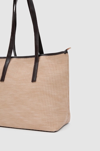 Shule Bags Poor Hasır Görünümlü Omuz Çantası Acı Kahve Bej