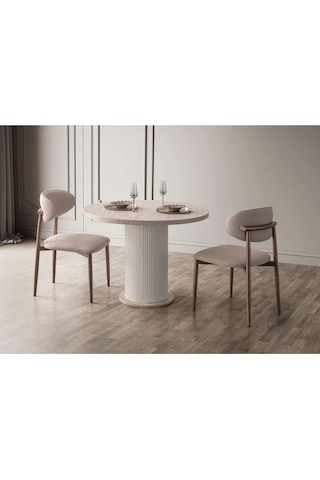 Traverten Yemek Masası Takımı 2 Kişilik Bej