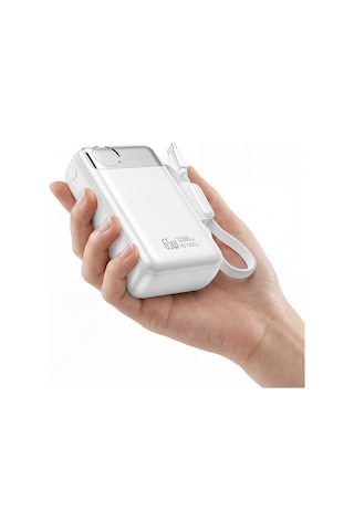 Wiwu T132 Power Plus Serisi Type-c Kablolu Pd Powerbank 65w 12000mah Beyaz