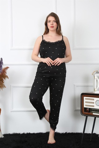 Akbeniz Kadın Büyük Beden Siyah İp Askılı Pijama Takım 202196 Çok Renkli