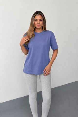 Stilera Kadın Oversize Basic Kısa Kollu Bisiklet Yaka Düz Tişört İndigo