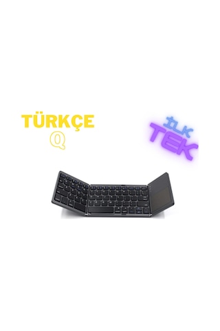 Plentiful Katlanabilir Bluetooth Type-c Klavye Türkçe Q Android / Apple Uyumlu iOS Siyah