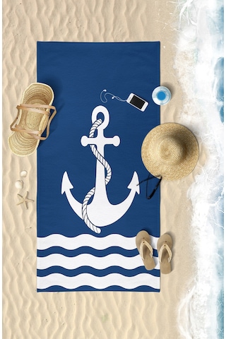 ANCHOR Dijital Baskılı 75x150 Cm Plaj Havlusu Lacivert