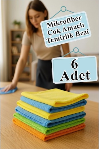 Temizlik Bezi 6 Adet Renkli 40x40cm Mikrofiber Bez Kurulama Bezi İz Bırakmayan Bez Leke Tutmaz Cam Bezi Mutfak Bezi