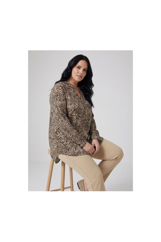 Hanezza Kadın Büyük Beden Siyah 42-52 Leopar Desenli Viskon Pamuklu Tunik Gömlek Siyah Leo - 598428143 Siyah Leo