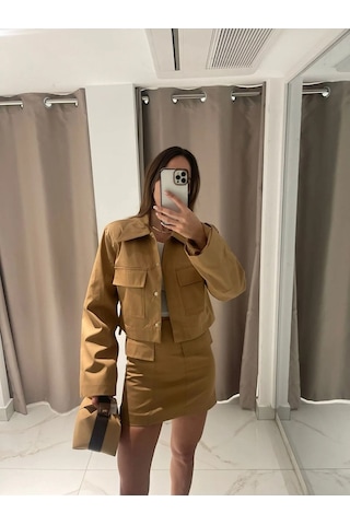 Whenever Company Camel Renk Koton Crop Ceket Camel