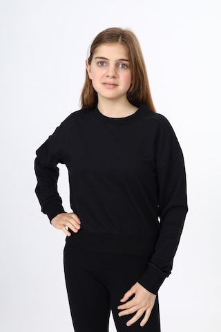Toontoy Kız Çocuk Düşük Omuz Gazeli Okul Sweatshirt Siyah