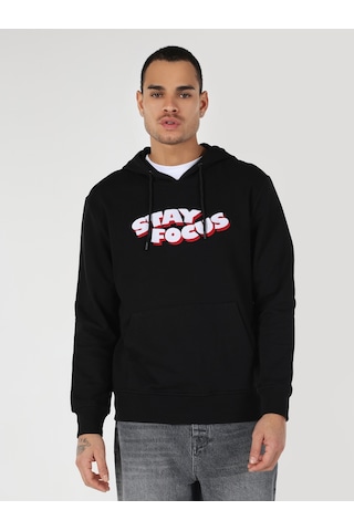 Colin's Regular Fit Kapüşonlu Yazı Baskılı Siyah Erkek Sweatshirt CL1061698_Q1.V1_BLK