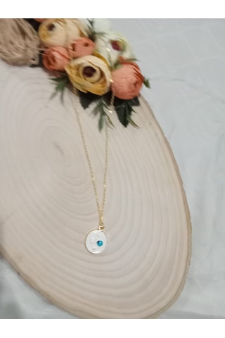 Beyaz Nazarboncuğu Şık Çelik Kolye Beyaz