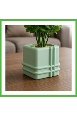 Vaveni 3d Baskı Square Planter - Izgara Desenli Küp Saksı-mint Arz
