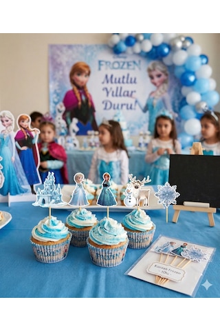 Frozen Temalı Pasta Kürdan Seti 10'lu Doğum Günü Cupcake Süsleme Dekoru