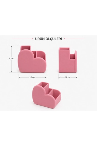 Lexroo Kalp Tasarımlı Masaüstü Organizer Pembe, 12x10x9 Cm