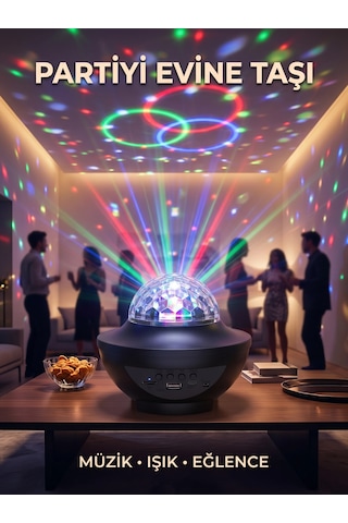 Müzikli Rgb Disko Lambası Bluetooth Hoparlörlü Renkli Parti Işığı Usb Tf Kart Girişli