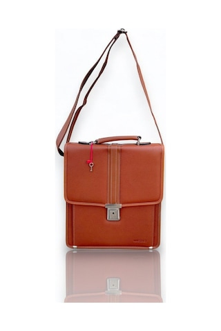 Dikey Deri Evrak Çantası Anahtar Kilitli A4 Uyumlu 8683255013685 Taba