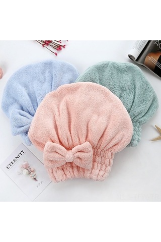 Fortunelane Pembe Kalın Yün Saç Kurutma Şapka - Hızlı Suyu Emici Banyo Saçı Koruması Pembe