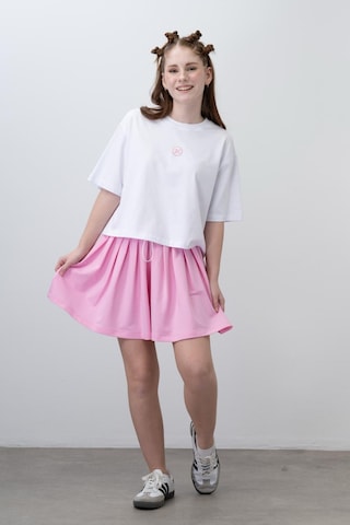 Turuncu Gardrop 9-15 Yaş Nakışlı Tişört Pilili Etek Kız Takım Pembe Pembe