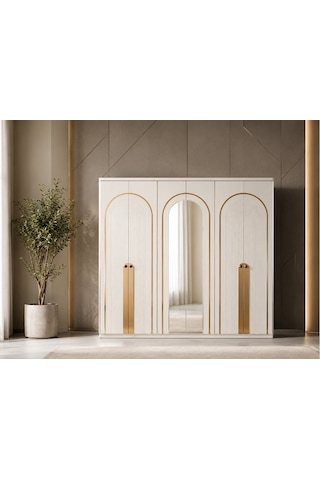 Azure Tamamı Mdf 6 Membranlı Kapaklı Gardırop Dolap Beyaz