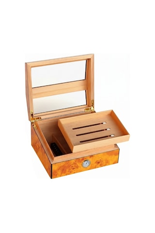 Premiumquality Barranco Camlı Kahverengi Sedir Humidor Puro Kutusu - Tr9824