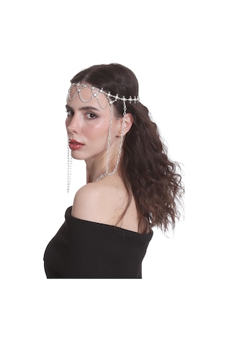 Labalaba Kadın Antik Gümüş Kaplama Zincirli Tasarım Saç Zinciri Gümüş