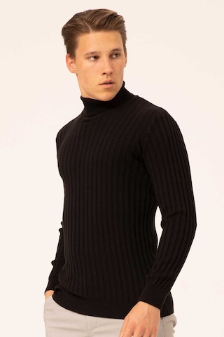 Ateş Triko Erkek Balıkçı Yaka Slim Fit Fitilli Triko Kazak 6091288 Siyah Siyah