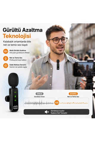 Kablosuz Yaka Mikrofonu Type-c + Lightning Uyumlu İphone & Android Tak Çalıştır Gürültü Azaltma Airmic Ry-wm01