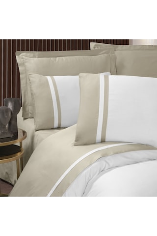 Pasıonı-210tc Saten-Lune-Taş Biyeli Çift Kişilik Nevresim Takımı Beyaz