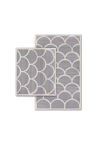 Pearl Doğal Pamuklu 2'li Banyo Paspas Seti 60x100+50x60 Cm Gri Çok Renkli