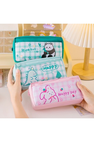 Tuomeng Yeni Menekşe-tavşan Sevimli Büyük Kapasiteli Kırtasiye Çantası Öğrenci Iyi Görünümlü Kalem Kutusu Karikatür Çok Fonksiyonlu Kalem Çantası