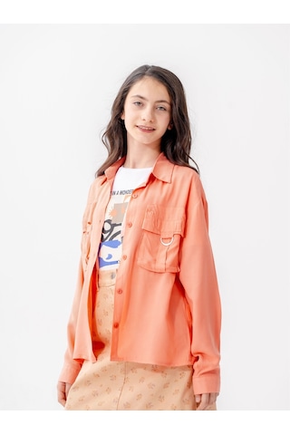 Giyicem Kız Çocuk D Tokalı Ceket T-shirt İkili Takım 1806 Turuncu