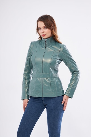 Derinss Dka2364 Hakiki Deri Kadın Yeşil Mont 001