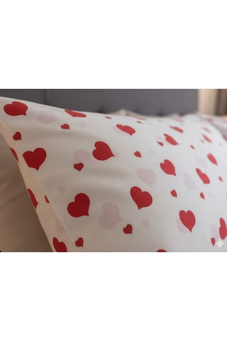 Taç Sevgililer Günü Yastık Kılıfı Seti. 2 Adet 50x70 Cm. %100 Pamuk Beyaz - Kırmızı