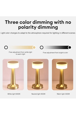 Modern Led Abajur Masa Lambası Dokunmatik 3 Mod Kademeli Şarjlı Dokunmatik Gold Masa Lambası Orta Kafa Gold