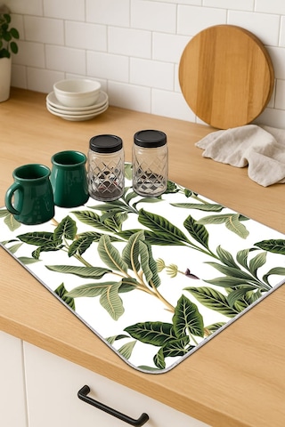 Yeşil Çiçekli Microfiber Bulaşık Kurutma Kurulama Matı Mm017