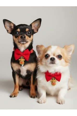 Yılbaşı Geyiği Küçük Irk Köpek Papyon Tasması Kırmızı Fiyonk Boyun Aksesuarı Noel Temalı Köpek Süsü