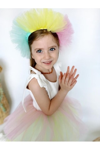 Linola Baby Kids Jolie Taçlı Kız Çocuk Parti Elbisesi Renkli Çok Renkli