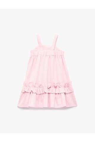 Koton Kare Yaka Kolsuz Keten Ve Viskon Karışımlı Fırfırlı Elbise Pembe 6smg80095aw Gül