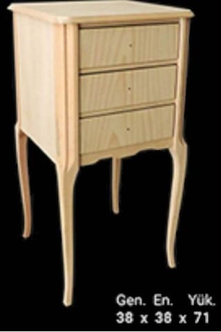 Komodin 12977 Aslan Ayak Klasik Model Ham 3 Çekmece Ahşap Kayın Ayak El Yapım