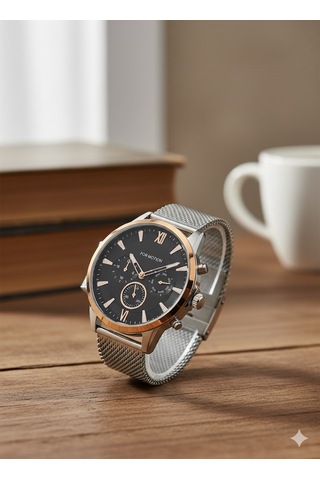 For Motion Erkek Kol Saati Gümüş Ve Altın Renk, Siyah Kadran - Fm.13524fh.03, 2 Yıl Garantili Altın