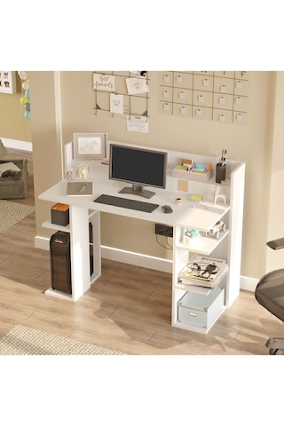 Pantego 124cm Çalışma Masası Bilgisayar Masası Raflı Beyaz Pan1-w Beyaz