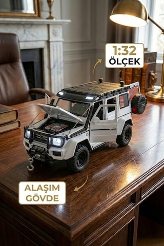 1:32 Mercedes G63 Brabus Metal Diecast Model Araba - Sesli Işıklı Çek Bırak Oyuncak Jip Beyaz