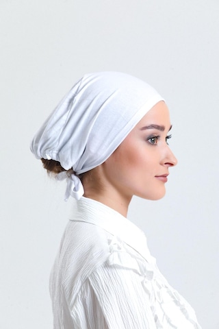 Hürrem Bone Beyaz Arkadan Bağlamalı Tesettür Bone Penye Kumaş Düz Bone 1011 42 Beyaz