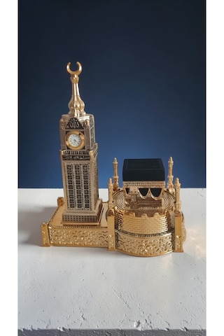 Zirkon Taşlı Kale Duvarlı Kabe/zemzem Kulesi Biblo & Saat 23 26 Cm
