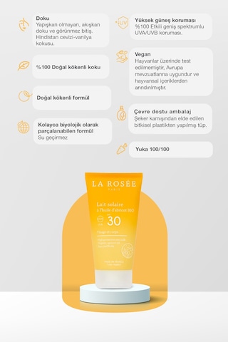 Yüksek Korumalı Güneş Koruyucu Süt Organik Kayısı Yağı İçeren Spf 30 150 Ml